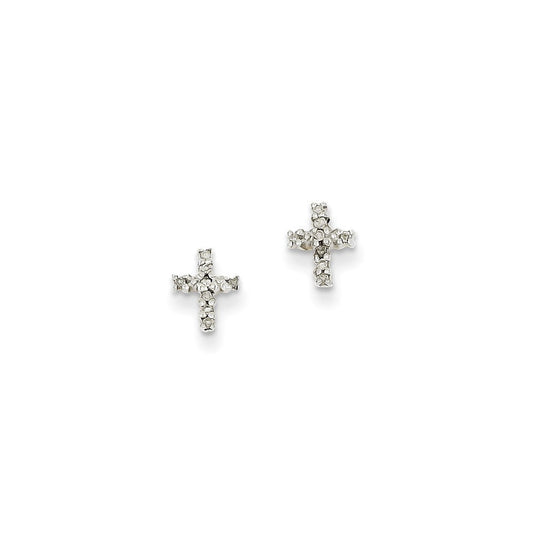 14k Yellow Gold u0026 Top Surface Rhodium-plated Real Diamond Cross Post Earrings