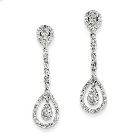 14k White Gold Real Diamond Dangle Earrings