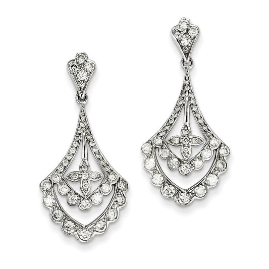 14k White Gold Real Diamond Dangle Post Earrings