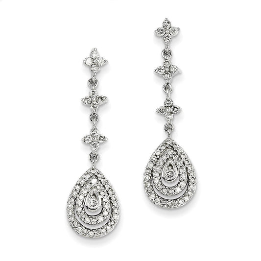 14k White Gold Real Diamond Dangle Post Earrings
