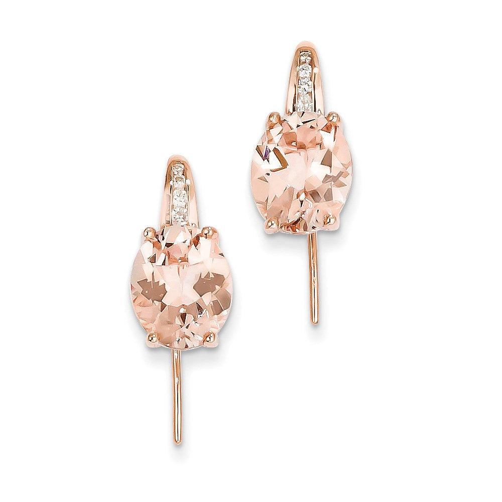 14k Rose Gold Real Diamond and Morganite Dangle Earrings