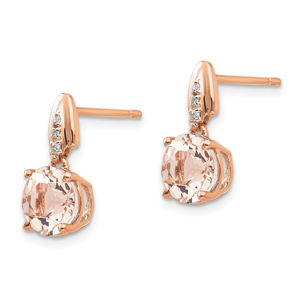 14k Rose Gold Real Diamond and Morganite Round Post Dangle Earrings