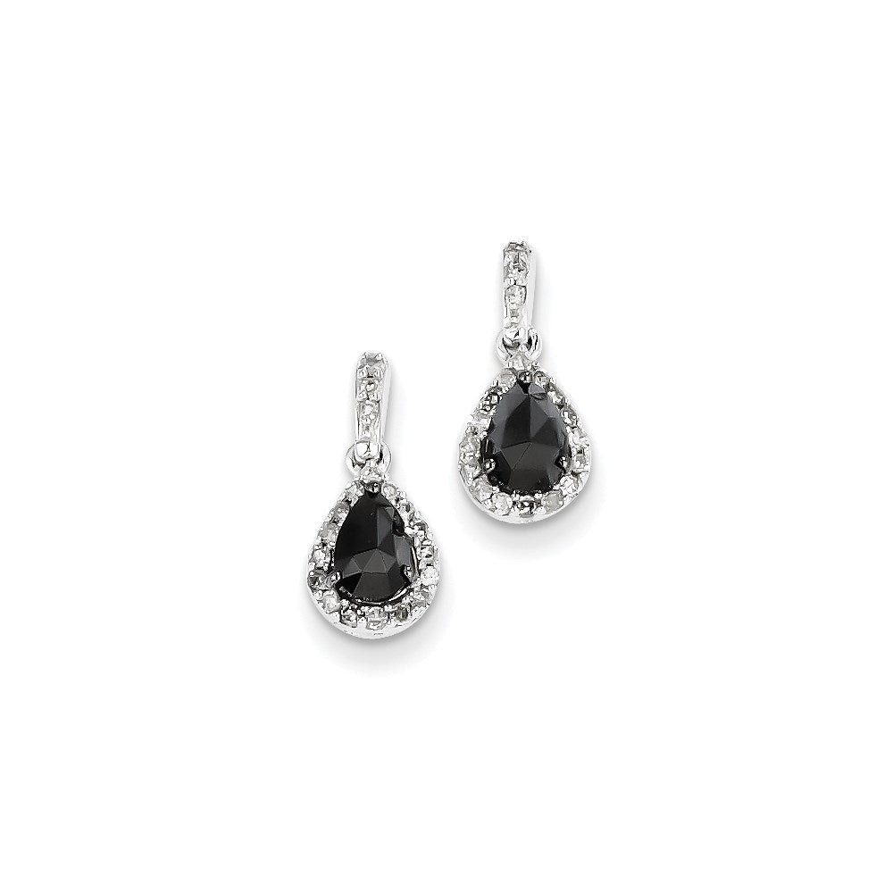 14k White Gold w/ Black and White Real Diamond Post Dangle Earrings