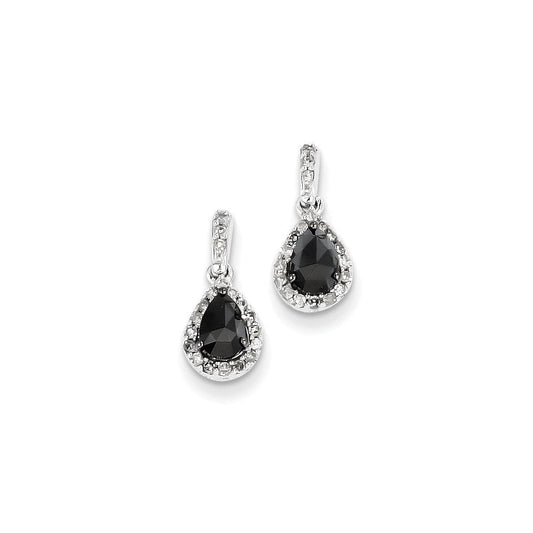 14k White Gold w/ Black and White Real Diamond Post Dangle Earrings
