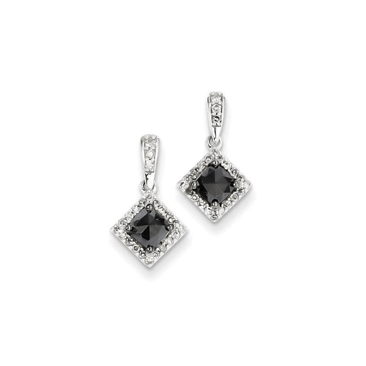 14k White Gold w/ Black and White Real Diamond Post Dangle Earrings