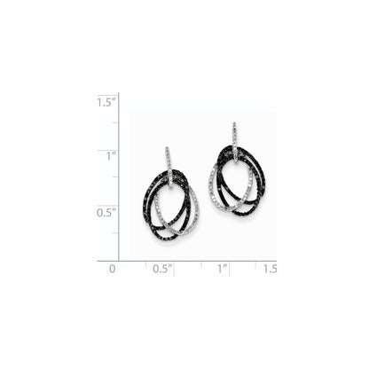14k White Gold White and Black Real Diamond Ovals Dangle Post Earrings