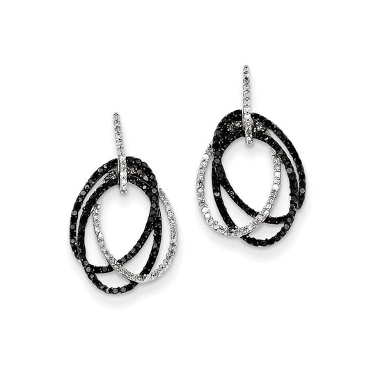 14k White Gold White and Black Real Diamond Ovals Dangle Post Earrings