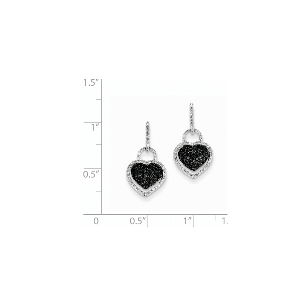 14k White Gold White and Black Real Diamond Heart Dangle Post Earrings
