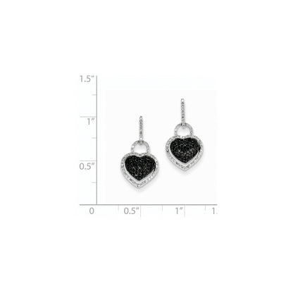 14k White Gold White and Black Real Diamond Heart Dangle Post Earrings