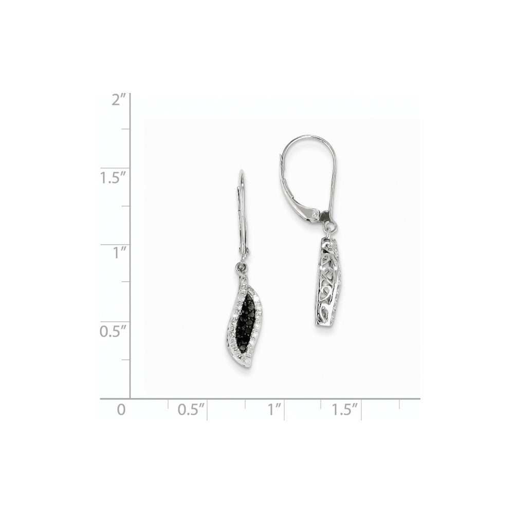 14k White Gold White u0026 Black Real Diamond Dangle Leverback Earrings