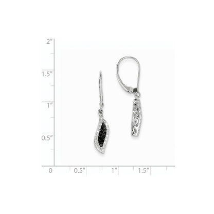 14k White Gold White u0026 Black Real Diamond Dangle Leverback Earrings