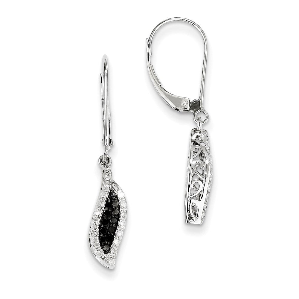 14k White Gold White u0026 Black Real Diamond Dangle Leverback Earrings