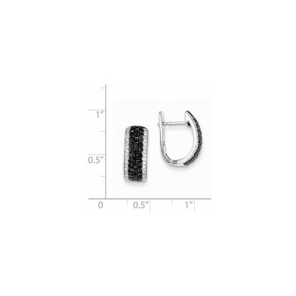 14k White Gold Black u0026 White Real Diamond Hinged Hoop Earrings