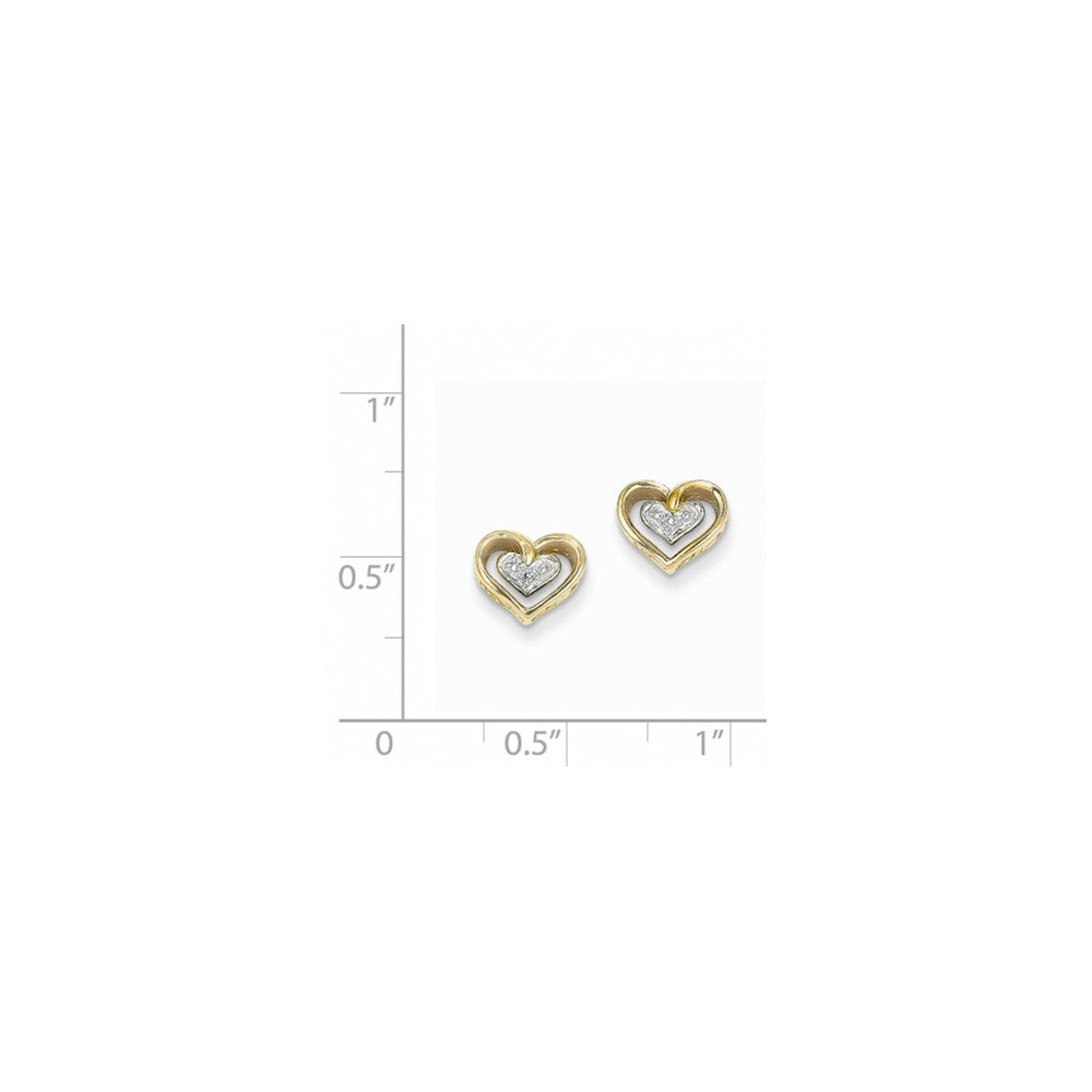 14k Yellow Gold Real Diamond Heart Post Earrings