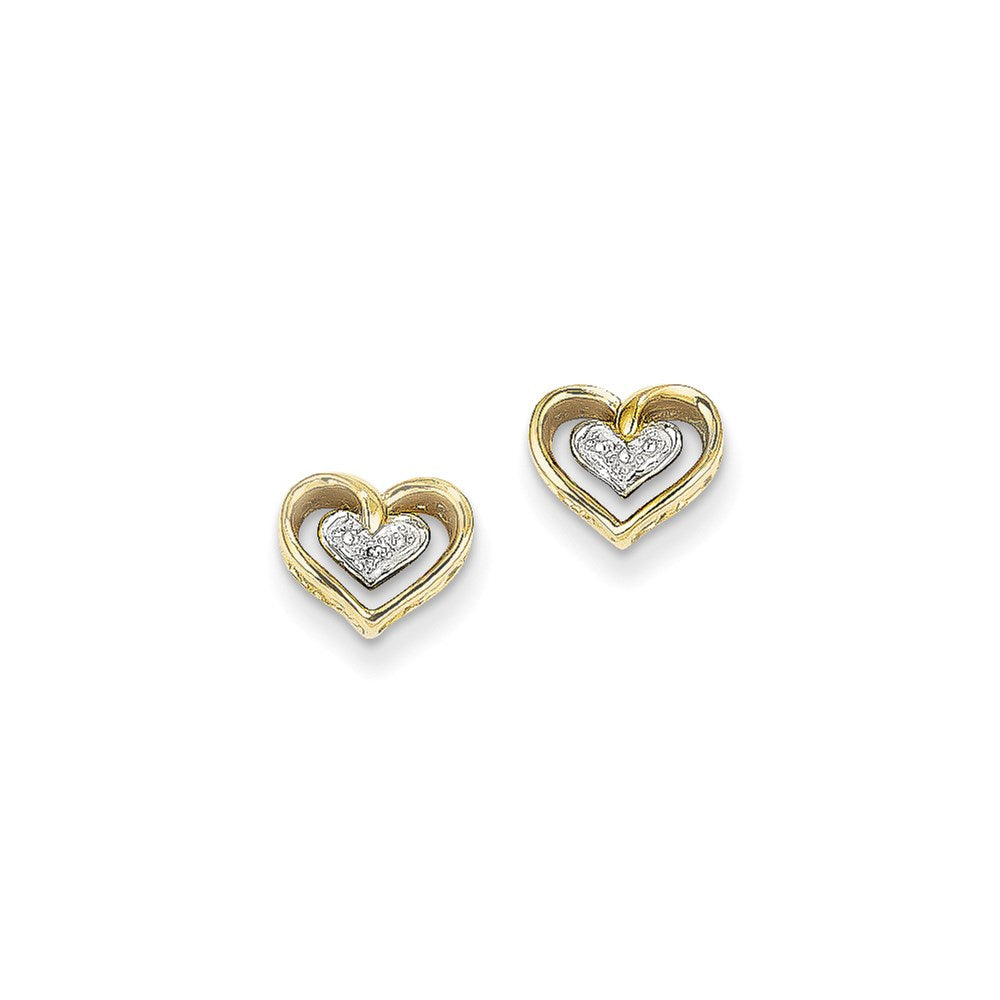 14k Yellow Gold Real Diamond Heart Post Earrings