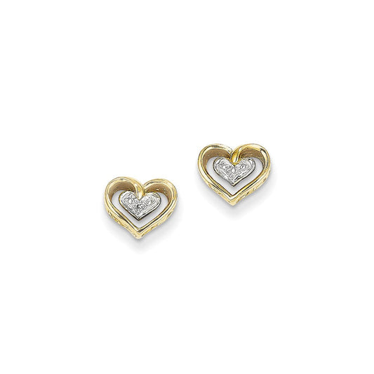 14k Yellow Gold Real Diamond Heart Post Earrings