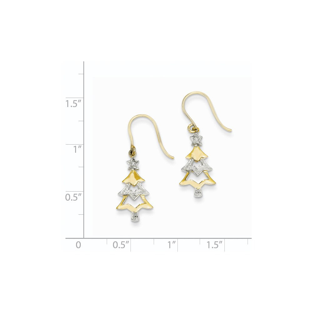 14k Yellow Gold u0026 Rhodium Real Diamond Christmas Tree Dangle Earrings