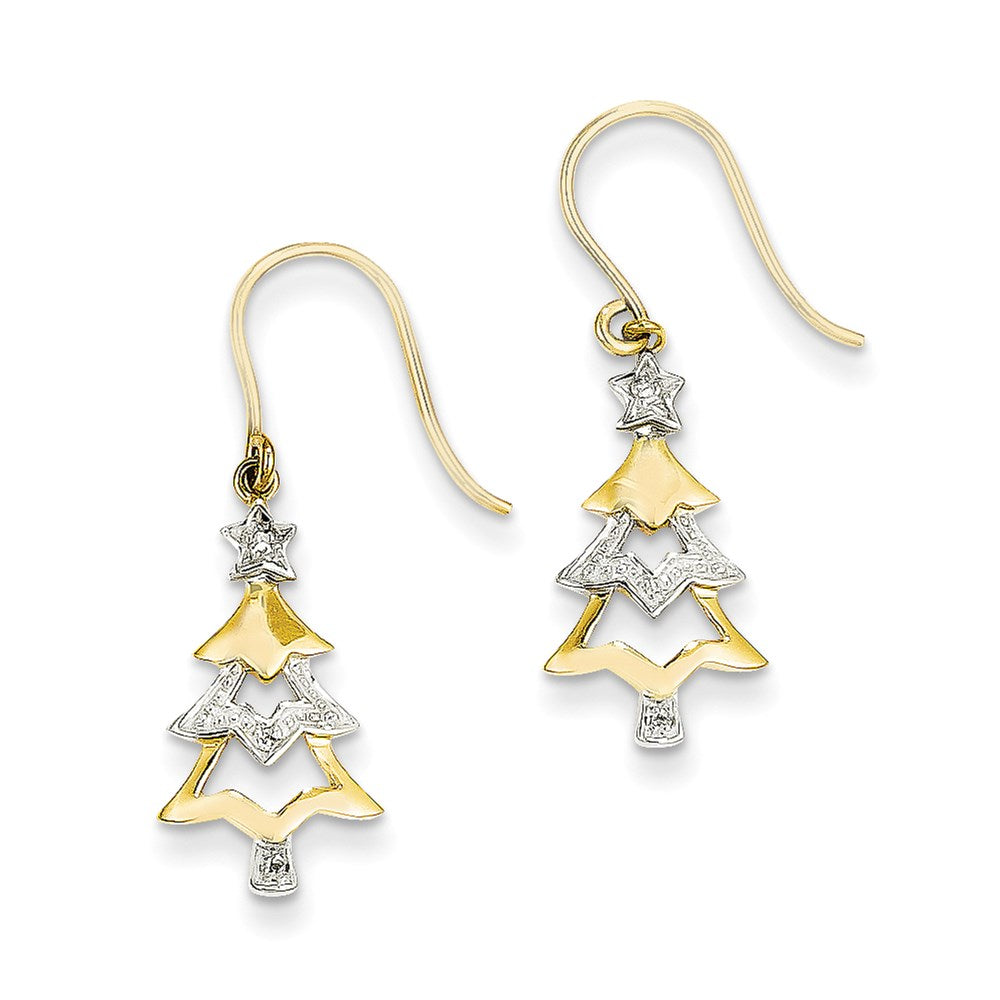 14k Yellow Gold u0026 Rhodium Real Diamond Christmas Tree Dangle Earrings