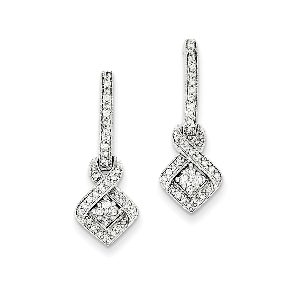 14K White Gold Fancy Dangle Real Diamond Post Earrings