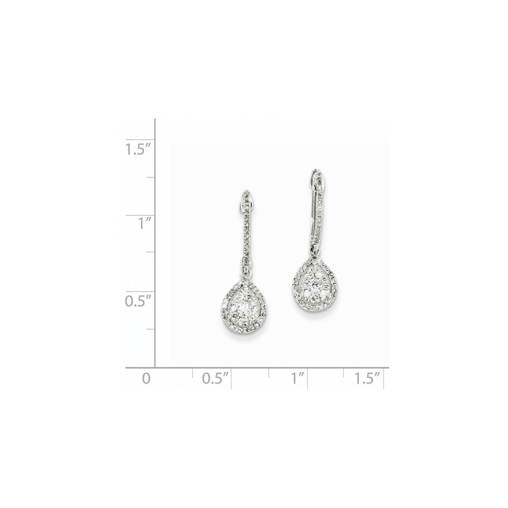 14K White Gold Real Diamond Pear Shaped Hinged Hoop Earring