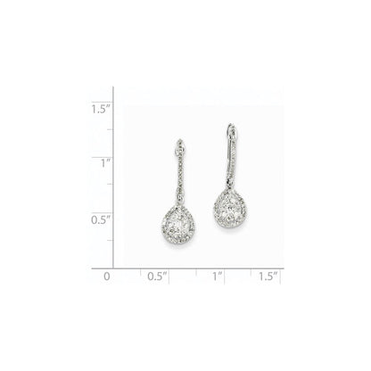 14K White Gold Real Diamond Pear Shaped Hinged Hoop Earring