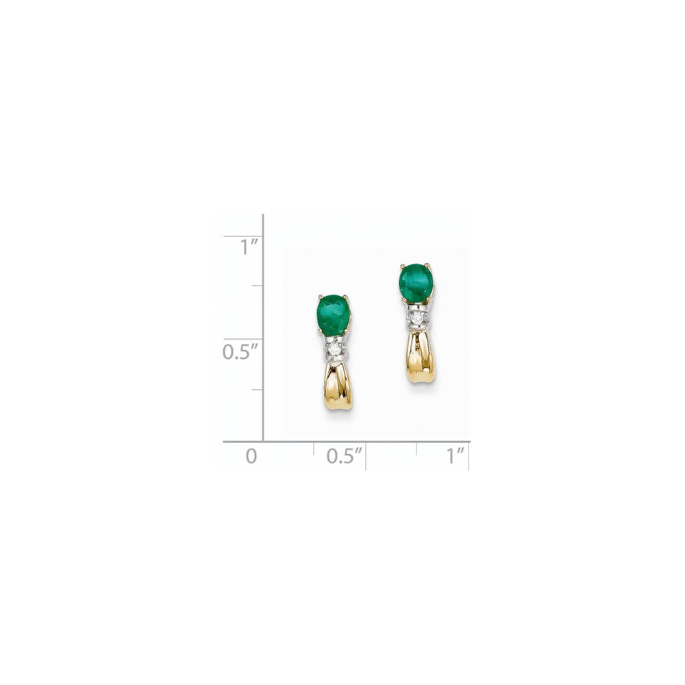 14k Yellow Gold Two-tone 1/15Ct Real Diamond u0026 Emerald Earrings
