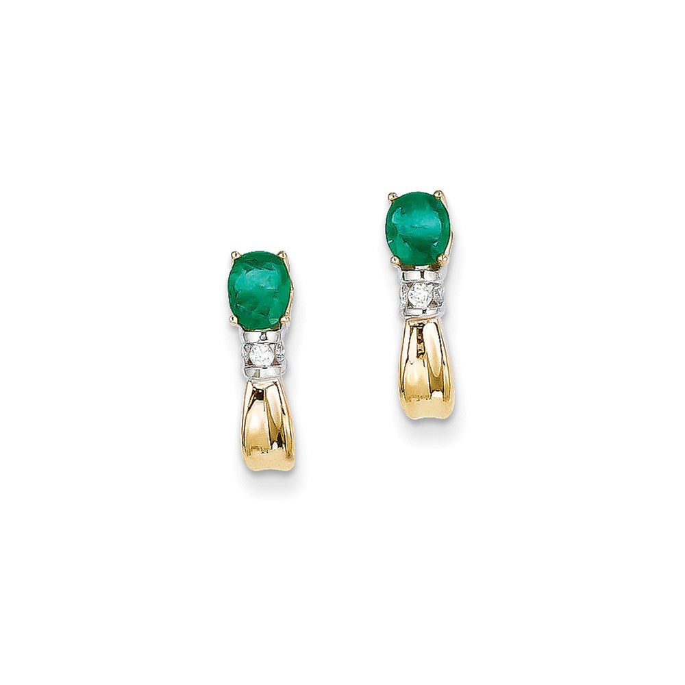 14k Yellow Gold Two-tone 1/15Ct Real Diamond u0026 Emerald Earrings