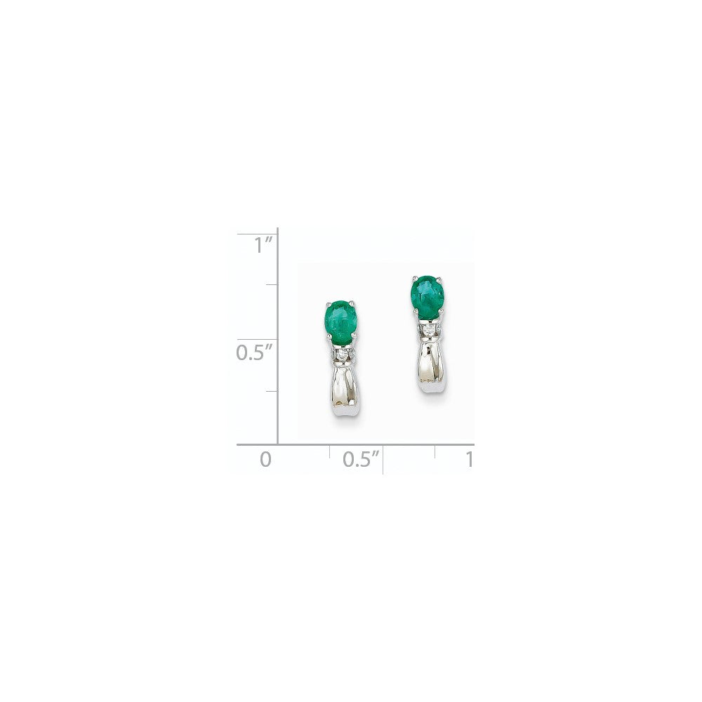 14k White Gold 1/15Ct Real Diamond u0026 Emerald Earrings