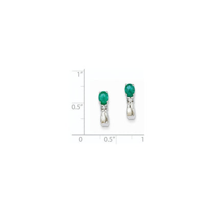 14k White Gold 1/15Ct Real Diamond u0026 Emerald Earrings