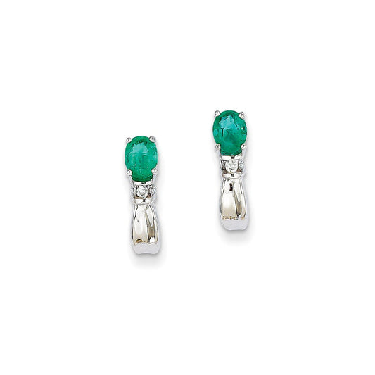 14k White Gold 1/15Ct Real Diamond u0026 Emerald Earrings