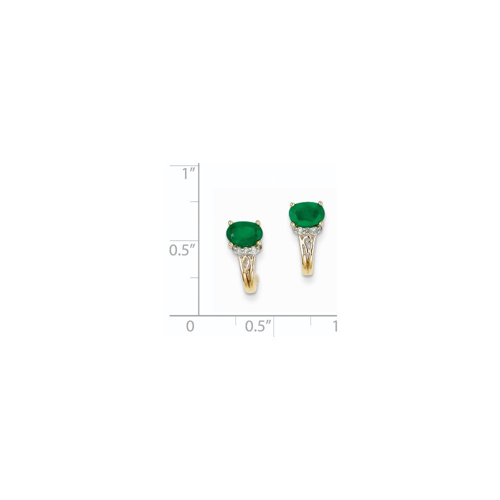 14k Yellow Gold 1/15Ct Real Diamond u0026 Emerald Earrings