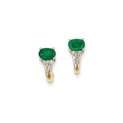 14k Yellow Gold 1/15Ct Real Diamond u0026 Emerald Earrings