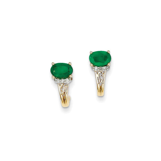 14k Yellow Gold 1/15Ct Real Diamond u0026 Emerald Earrings