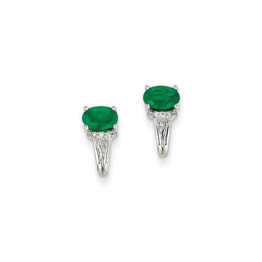 14k White Gold 1/15Ct Real Diamond u0026 Emerald Earrings