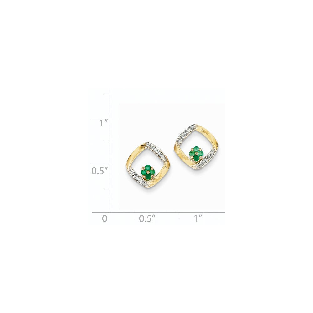 14k Yellow Gold 1/10ct Real Diamond u0026 Emerald Earrings