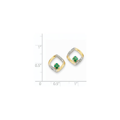 14k Yellow Gold 1/10ct Real Diamond u0026 Emerald Earrings