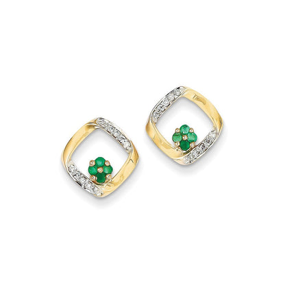 14k Yellow Gold 1/10ct Real Diamond u0026 Emerald Earrings