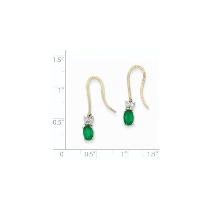 14k Yellow Gold 1/8ct Real Diamond u0026 Emerald Shepherd Hook Earrings
