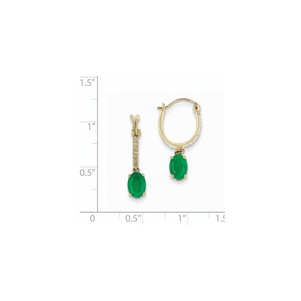14k Yellow Gold 1/10ct Real Diamond u0026 Emerald Dangle Hoop Earrings