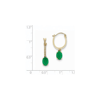 14k Yellow Gold 1/10ct Real Diamond u0026 Emerald Dangle Hoop Earrings