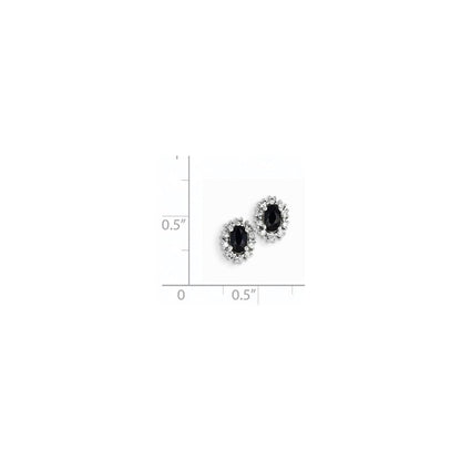14K White Gold Real Diamond u0026 Sapphire Oval Post Earrings