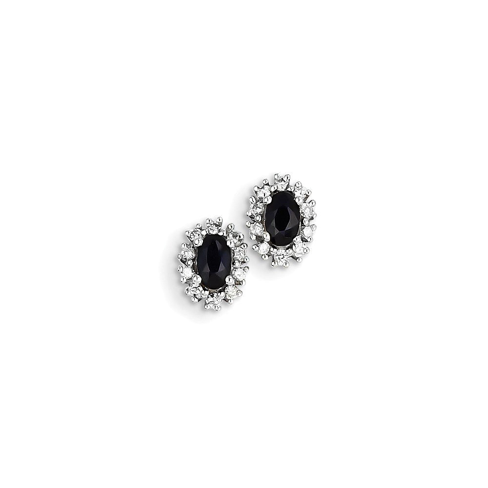 14K White Gold Real Diamond u0026 Sapphire Oval Post Earrings