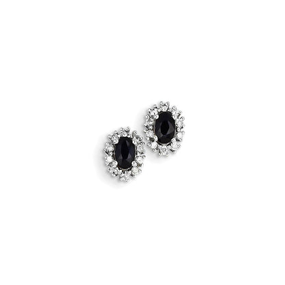 14K White Gold Real Diamond u0026 Sapphire Oval Post Earrings