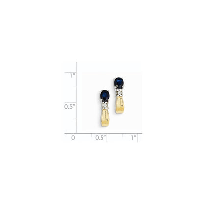14k Yellow Gold Two-tone Real Diamond u0026 Sapphire J Hoop Post Earrings