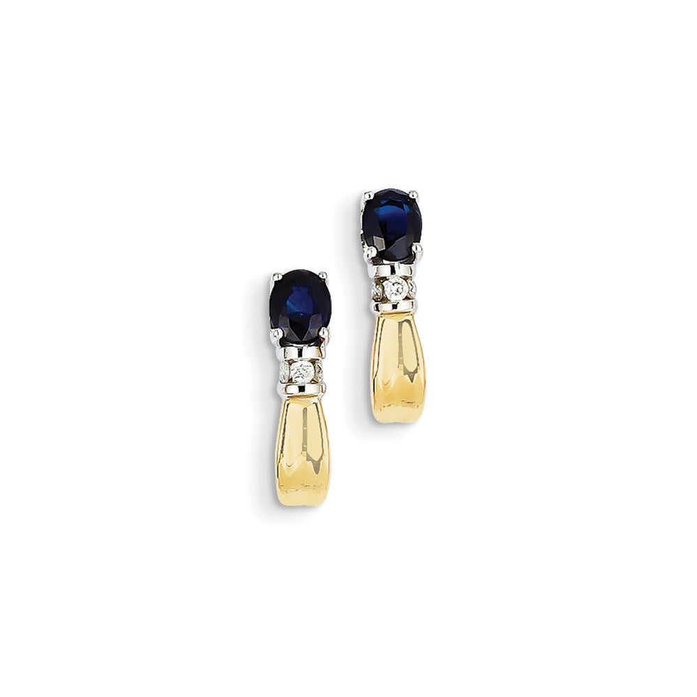 14k Yellow Gold Two-tone Real Diamond u0026 Sapphire J Hoop Post Earrings