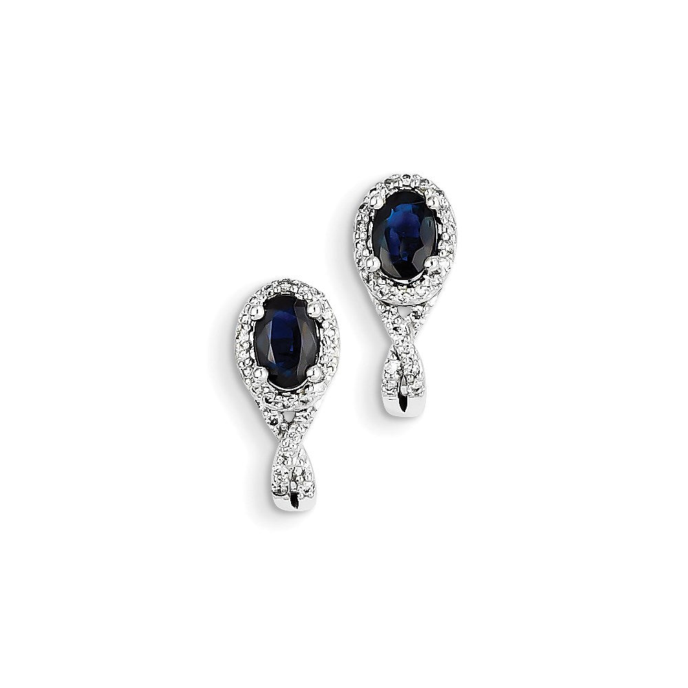 14K White Gold Real Diamond u0026 Sapphire J Hoop Earrings