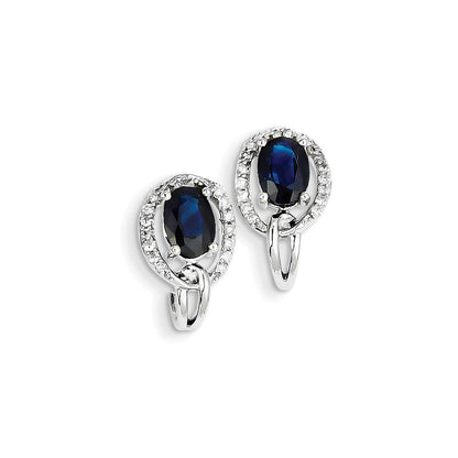 14K White Gold Real Diamond u0026 Sapphire J Hoop Earrings