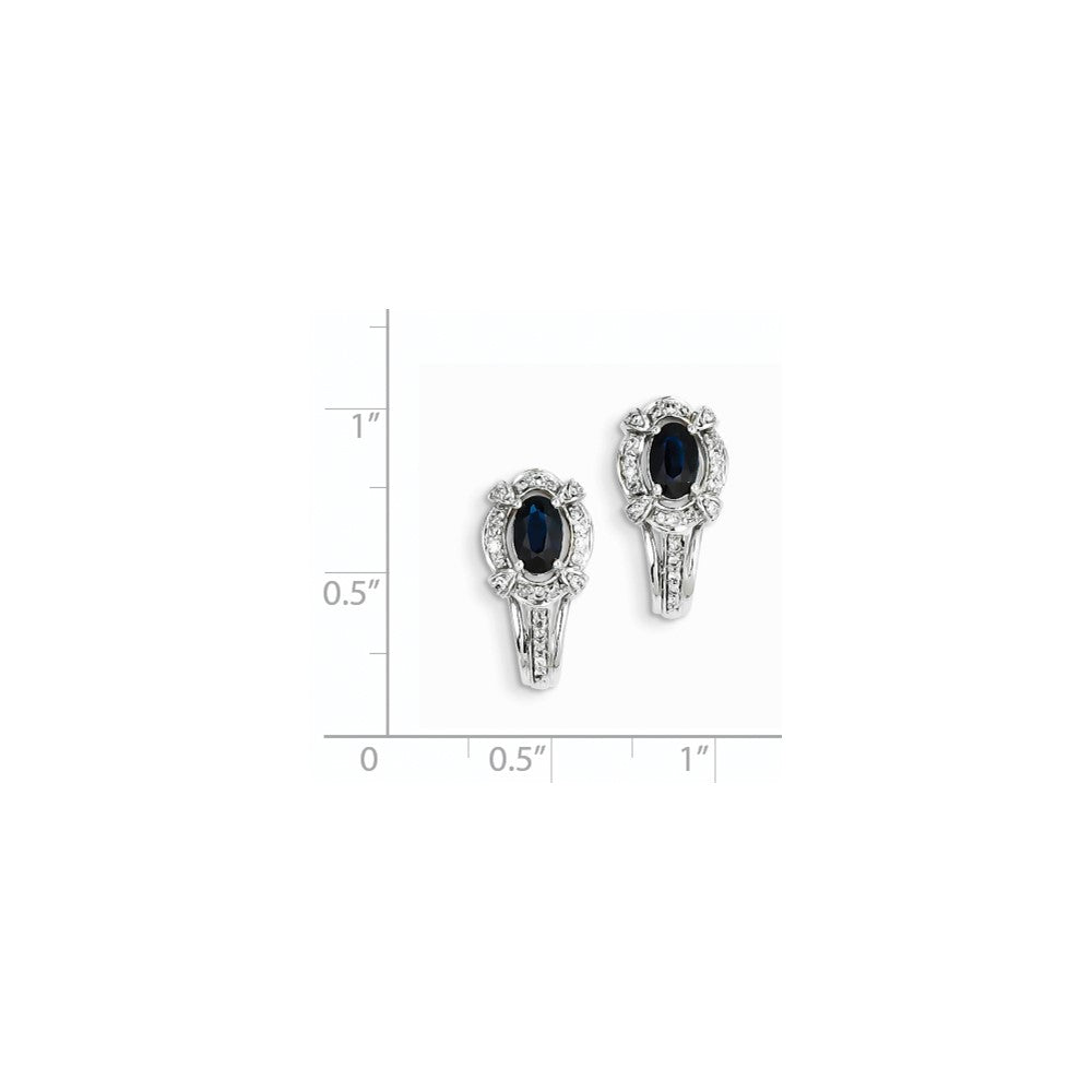 14K White Gold Real Diamond u0026 Sapphire J Hoop Earrings