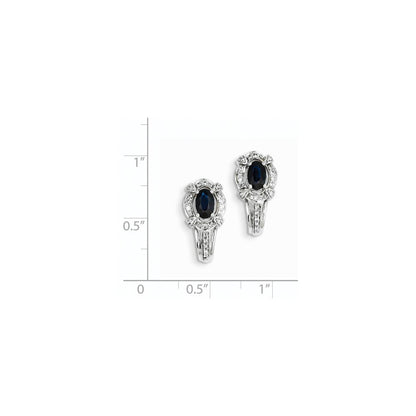 14K White Gold Real Diamond u0026 Sapphire J Hoop Earrings