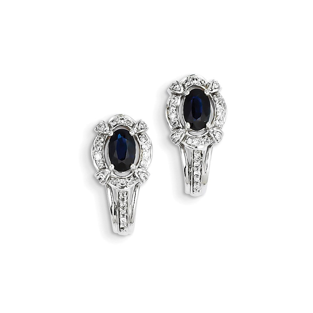 14K White Gold Real Diamond u0026 Sapphire J Hoop Earrings